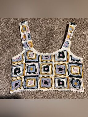 Crochet Square Tank Top Pastel Boho Festival Knit Cami Small/Medium